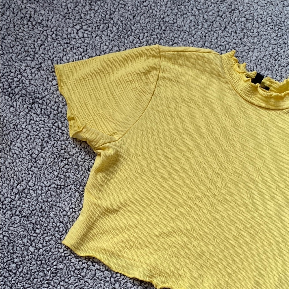 Shinestar Yellow Ruffled Crop Tee Short Sleeve - Picture 2 of 9